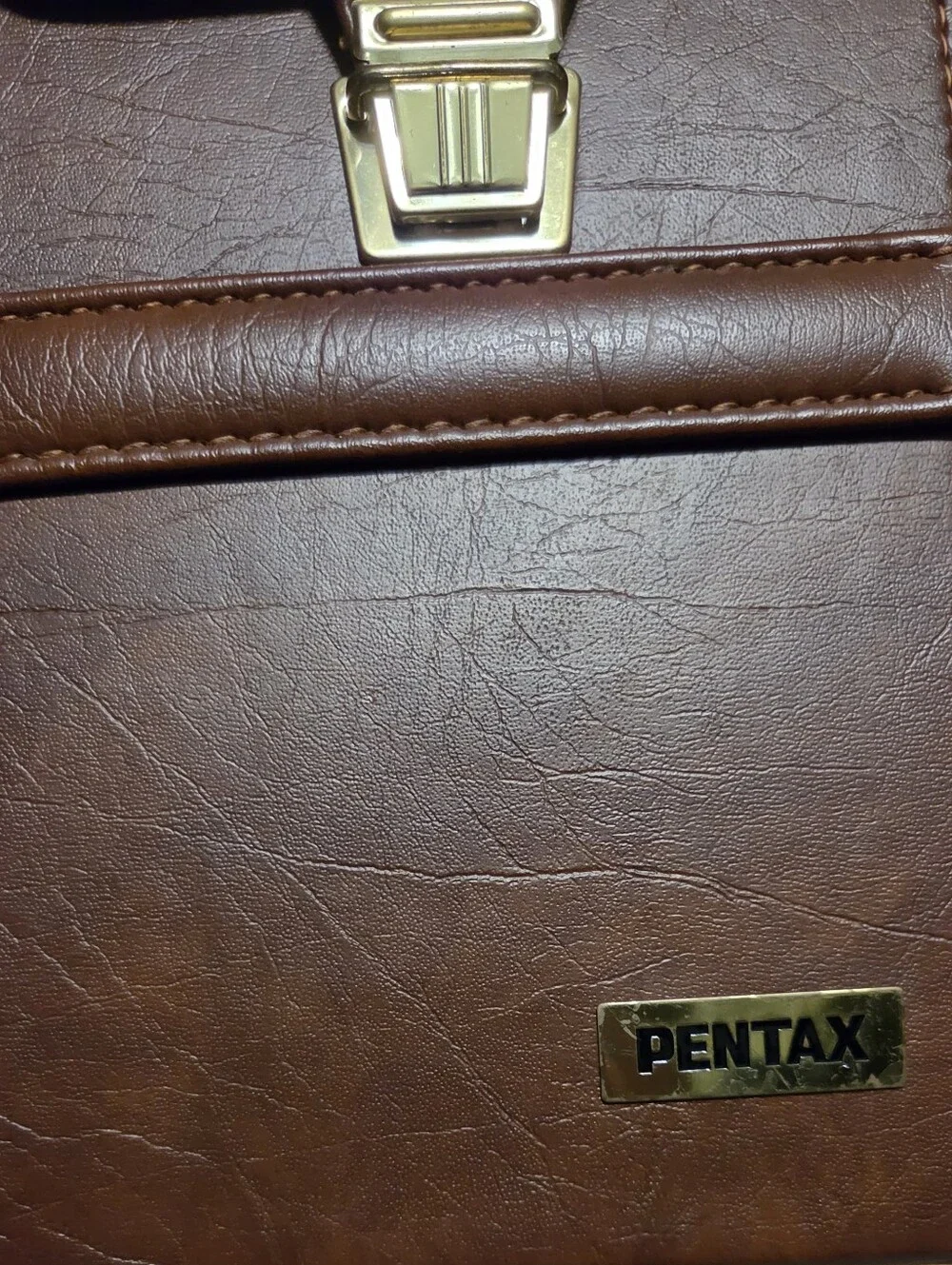 Vintage PENTAX Brown Leather Camera Shoulder Bag Two Section Hard Case